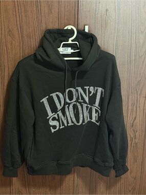 Black Hoodie with 'I DON'T SMOKE' Crystal Lettering